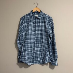 NWOT Bugatchi Shaped Fit Comfort Stretch Shirt - Men’s Medium - Blue Grid